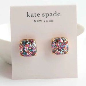 kate spade small square studs in multi glitter
